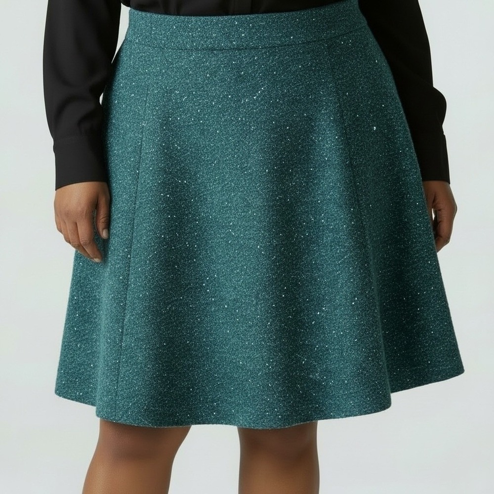 LOFT Skirt Women 14 Teal‎ Green Excellent Speckled A-Line Textured Mini Side Zip